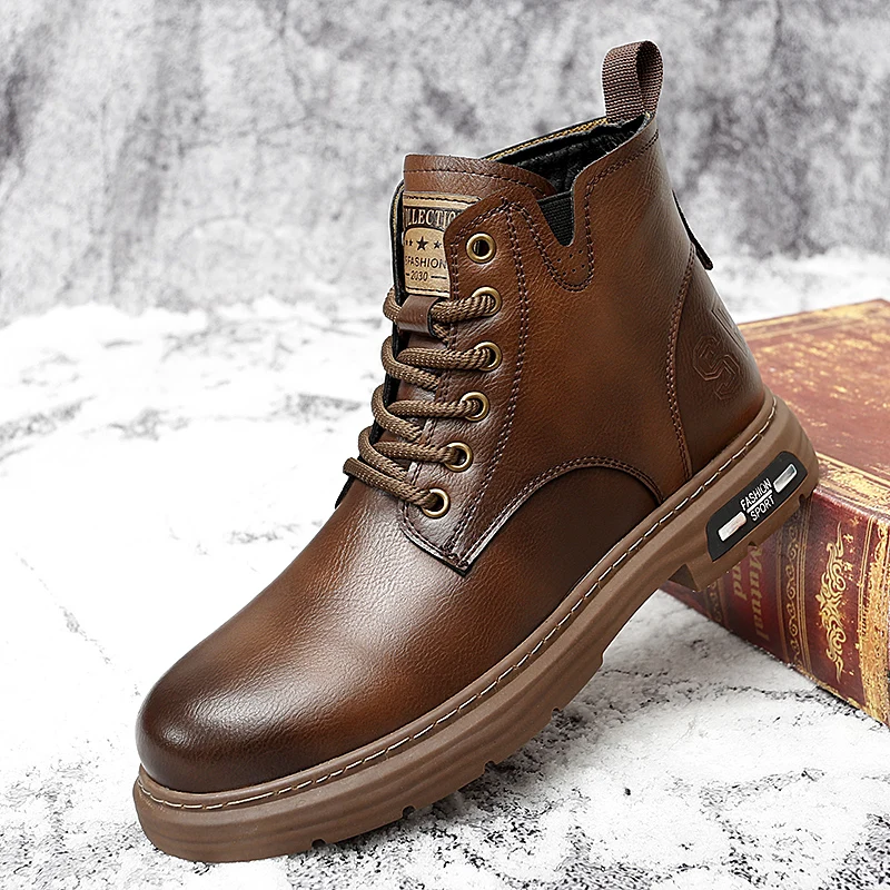 

Big Yellow Boots High-Top Boots: Autumn Men's Genuine Leather Shoes, 2024 New Inner Height-Increasing Stylish Thickened Sole Wor