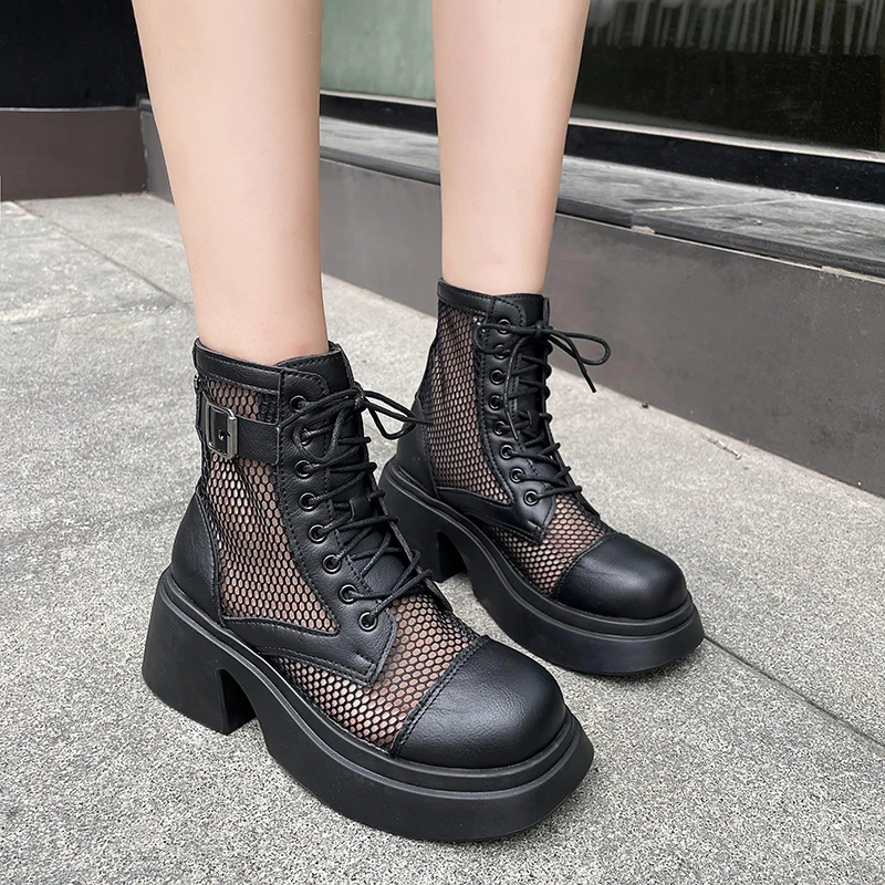 Large Size Hollow Thin Breathable Mesh Surface Thick Bottom Thin Fashion All Lightweight Comfortable Non-slip Women's Cold Boots