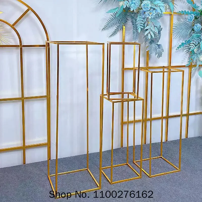 Wedding Centerpiece Gold-Plated Geometric Flower Stand Home Decoration Shiny Metal Iron Rectangle Square Frame Backdrop