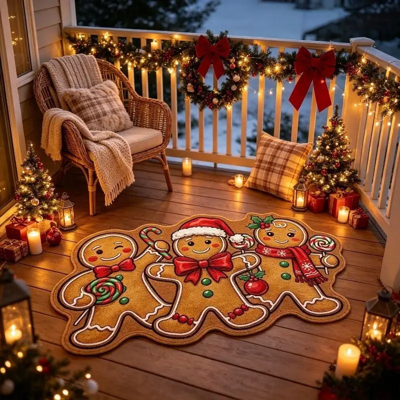 VIKAMA Cute Santa Claus Rug Irregular Shape Christmas Tree Gift Non Slip Soft Flannel Floor Mat for Bedroom Living Room Xmas