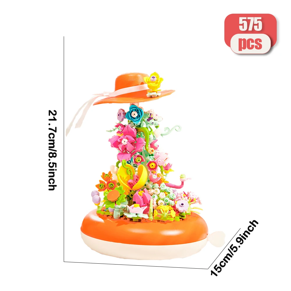 575pcs Bouquet Hat Music Box Model Building Blocks Set Create Adorable Architectural Masterpieces for Room Decoration Toy Gift