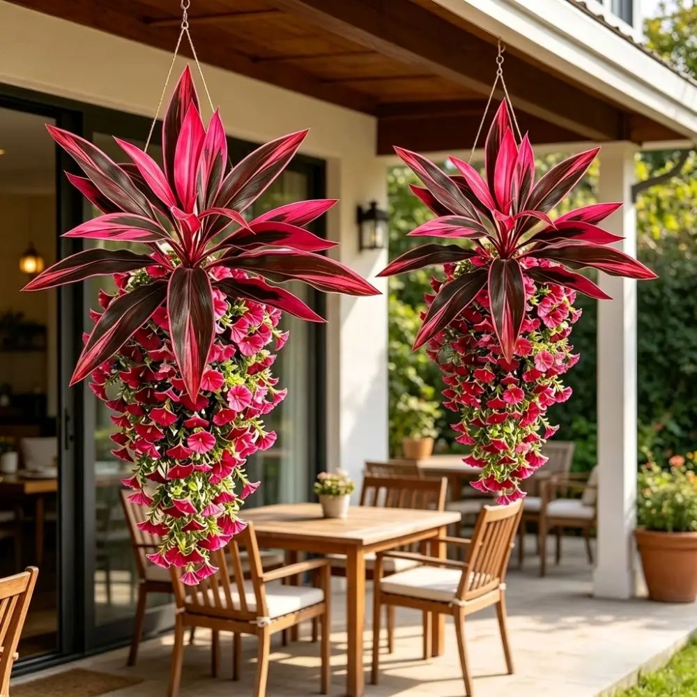UV UV Resistant Artificial Dracaena Morning Glory Hanging Vine Lush Leaves Realistic Mixed Fake Trailing Petunia Floral Plant - Aliexpress Deal