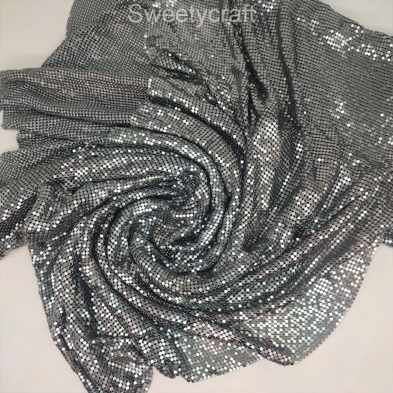 45*150cm Gunmetal metallic metal mesh sequin fabric DIY Sewing curtains sexy women Chainmail dress tablecloth swimwear Cosplay