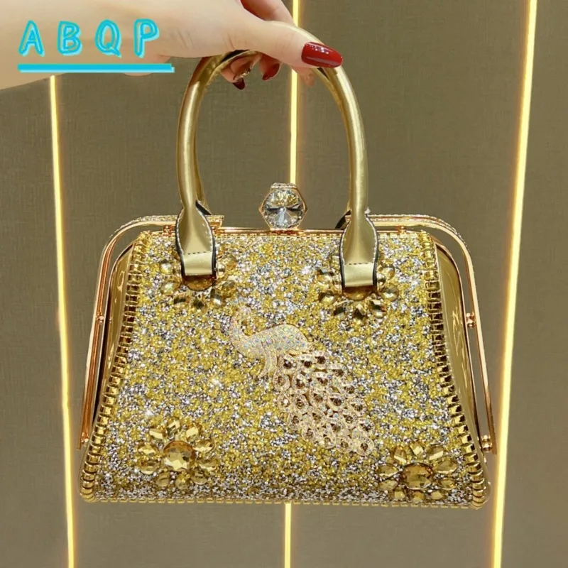 Dinner Handbag Luxury Brand Diamond-encrusted Sparkling Dinner Party Handbag PU Large Capacity Women's Shoulder Crossbody Bag