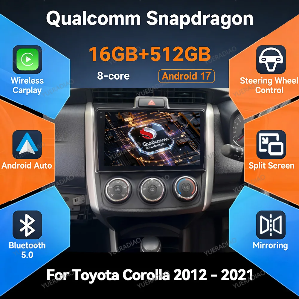Android 17 Car Radio For Toyota Corolla Axio 2 Fielder 3 E160 2012 - 2021 Multimedia Stereo Video Player Carplay Auto Head Unit