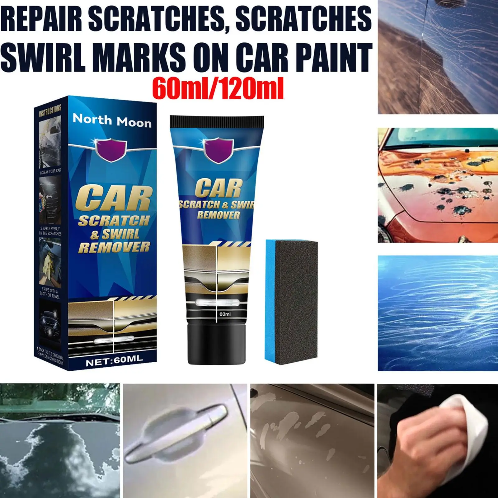 Car Scratch Remover Repair Kit, Cera de Polimento Anti-Scratch, Ferramenta de Reparo com Acessórios, Essential Crea A0C1, 120 ml, 60ml