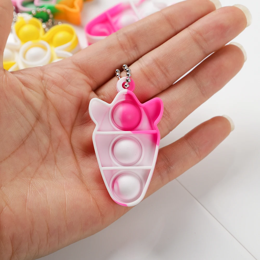 10Pcs Cute Bunny Egg Mini Pop Keychain Toddler Sensory Finger Decompressing Fidget Toys for Easter Party Favors Birthday Gift