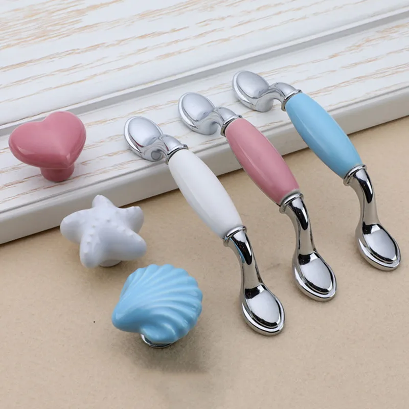 Heart-shaped Colorful Ceramic Furniture Handle Wardrobe Drawer Knob Kitchen Cupboard Door Handle Cartoon Children's Room Cute