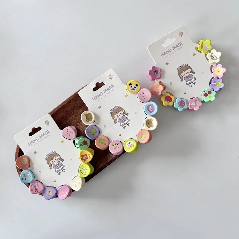 Afbeelding 3: 10 Stuks Mini Haarspeldjes Voor Meisjes Koreaanse Cartoon Veelzijdige Haaraccessoires Voor Kinderen Print Leuke Kawaii Haarspeld Modieus