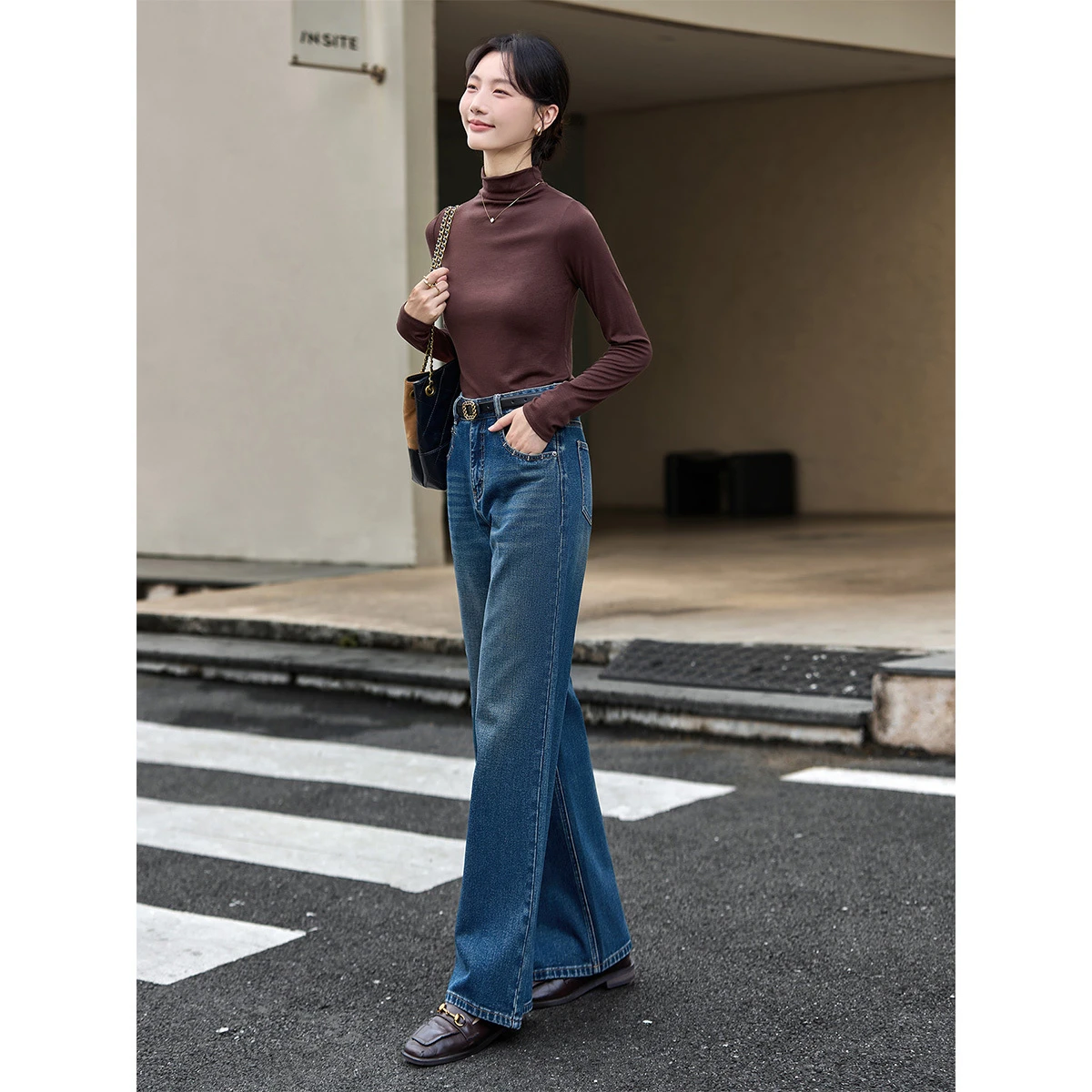 Vimly جينز مستقيم للنساء لخريف 2025 عتيق واسع الساق فضفاض فضفاض من قماش الدنيم قيعان عصرية غير رسمية للمكتب للسيدات 75251 #5