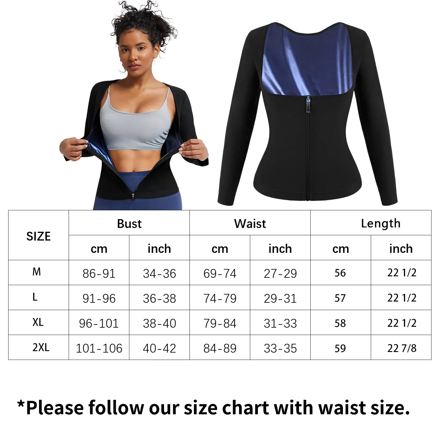 SLIMBELLE Top da Sauna da Donna per Perdita di Peso Maniche Lunghe Body Shaper Sudore Vita Trainer Cerniera Top Dimagrante Allenamento Sauna Gilet