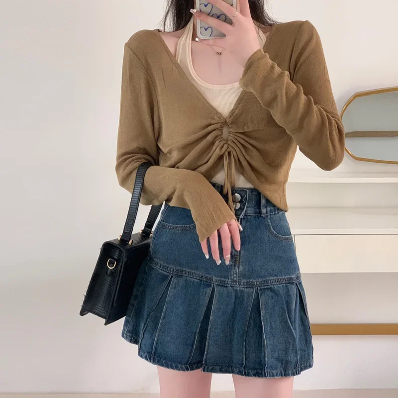 

Pure desire blouse vest short skirt suit summer denim pleated skirt small fragrance style high-end two-piece set for women