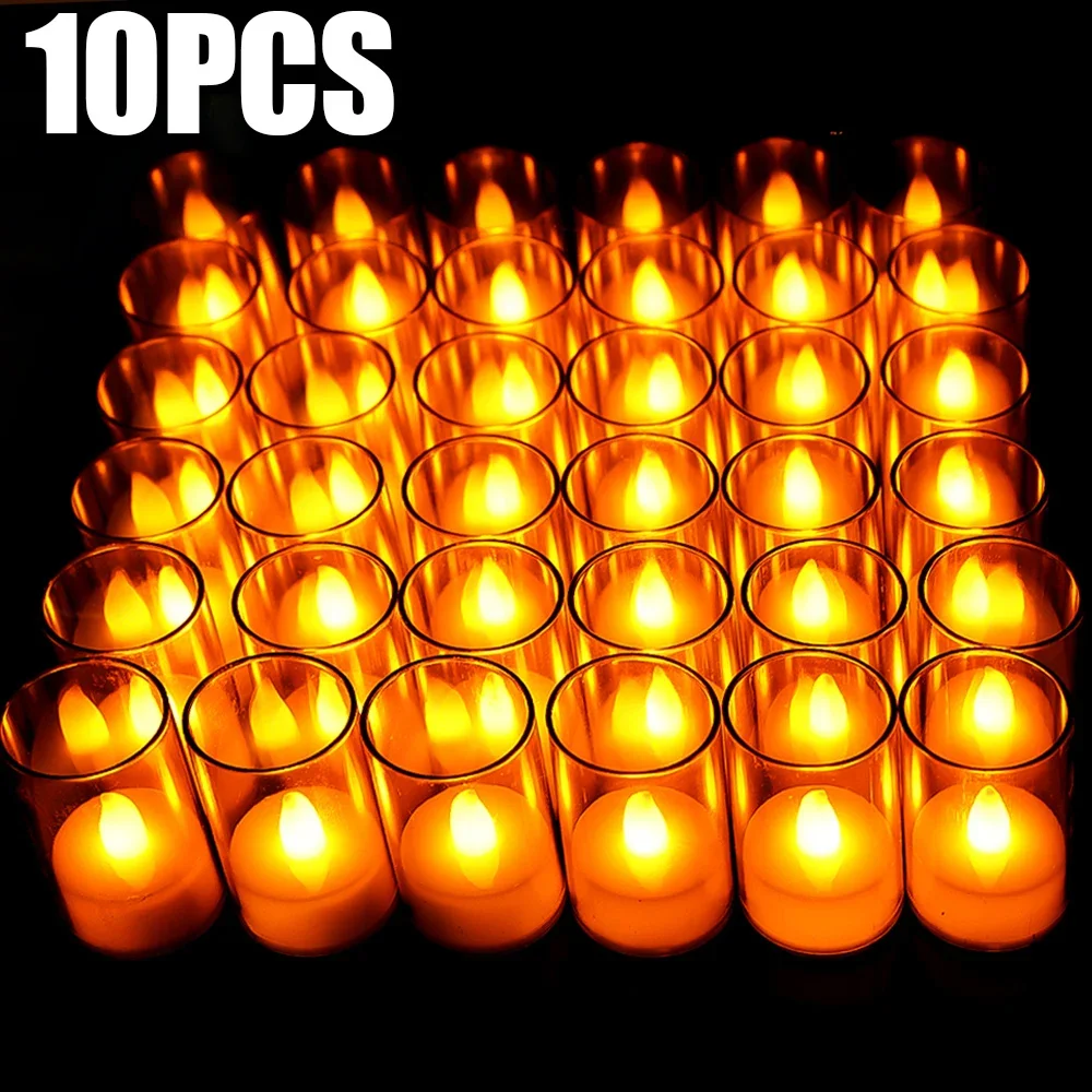 

10/1PCS Acrylic Cup LED Electronic Candle Flameless Warm Light Candle with Battery Christmas Church Wedding Home Bedroom Decor