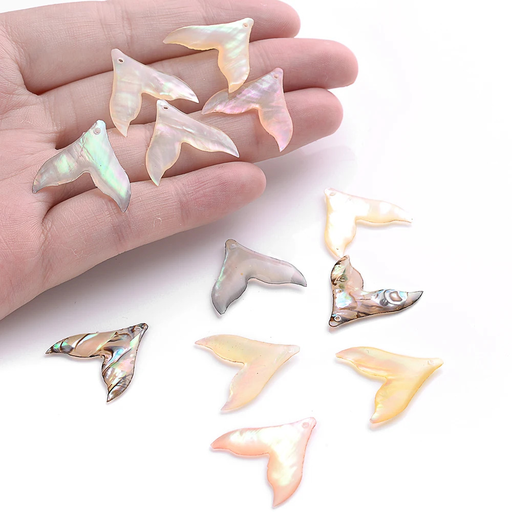 2pcs Natural Shell Fish Tail Pendants Tail Charms Mother Of Pearl Shell Loose Beads  For Jewelry Making Diy Necklace 19x20mm