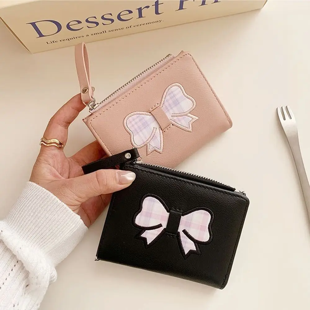 

Fashion Short Women's Wallet Heart Bow Fold Wallet Plaid Hasp Clutch Purse Student