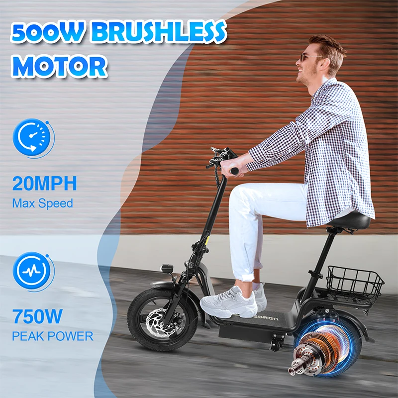 

C14 500W 48V10.4AH Adult Electric Scooter With Seats 14-inch Tires Electric bike Adult Commuter Home Foldable Electric Bicycle