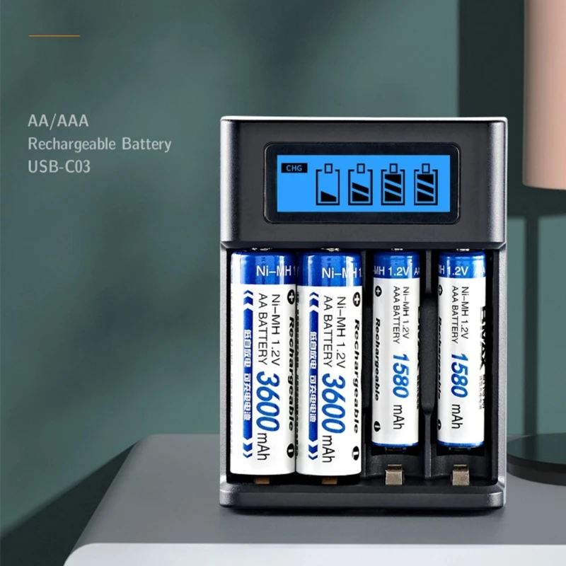 Cargador batería 4 ranuras AA LR03 Cargador batería para batería recargable NiMh