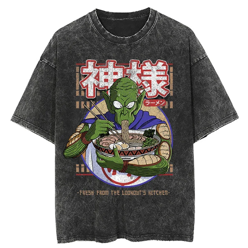 Hip Hop Oversize Washed T-Shirt Streetwear Harajuku Anime Dragon Ball Graphic Printed T Shirt Men Summer Short Sleeve Tshirt