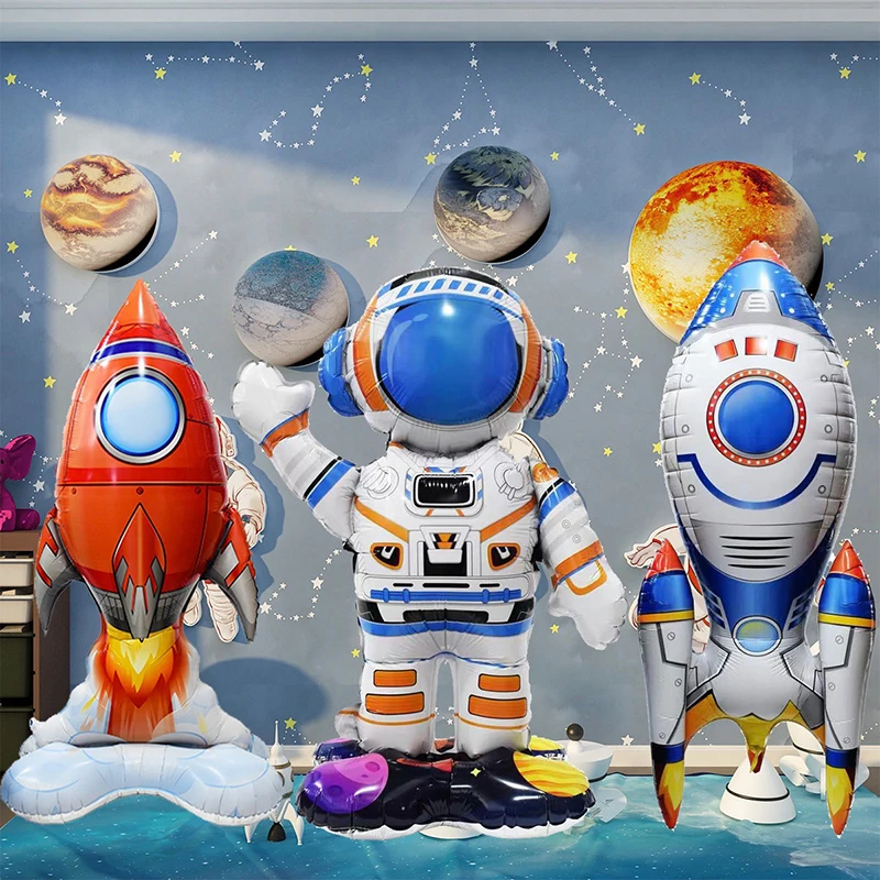 3D Astronaut Foil Balloon Rocket Balloons Space Ballons For Boy Kids Astronauta Universe Series Outer Space Birthday Party Decor