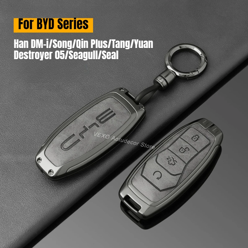 

Для BYD Han DM-i, Song, Qin Plus, Yuan 05, Seagull, Seal, Dolphin: Чехол для автомобильного ключа из цинкового сплава, полная защита, аксессуары для ключей
