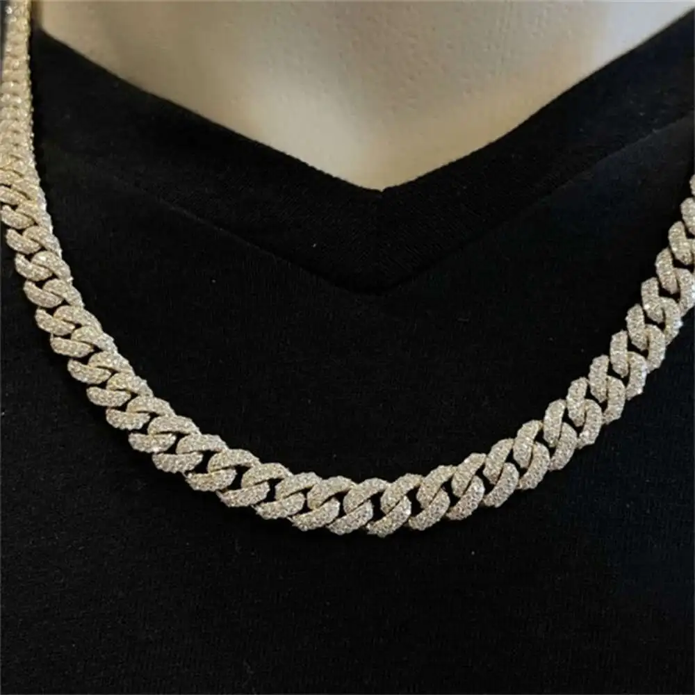 

Custom Iced Out 8mm 2 Row Moissanite Cuban Chain Pass Diamond Tester d Color Vvs1 Moissanite Silver 925 Hip Hop Cuban Necklace