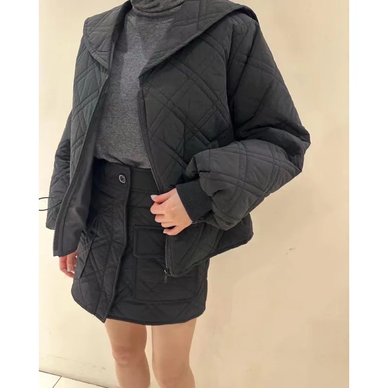 2024 Autumn Winter Vintage Casual Style Zipper Parkas Lady Jacket For Women Oversized Outerwear Fashion Thick Solid Warm Coat