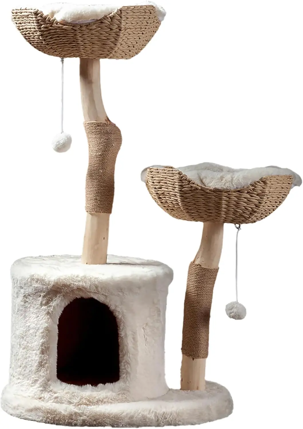 The Bungalow Cat Tree - Luxury Cat Condo, Large Modern Indoor Tower with 2 Faux Fur Beds, Scratching Posts,Toys,and Den for Cats