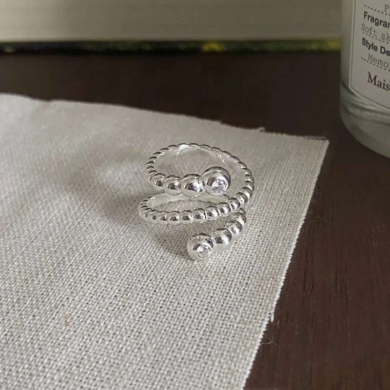 GANPUP Unregelmäßige Perlen Mehrschichtige Verstellbare Fingerringe für Damen, Modischer Neuer Silberfarbener Schmuck, Geschenk für Party und Büro кольцо – Detail 6