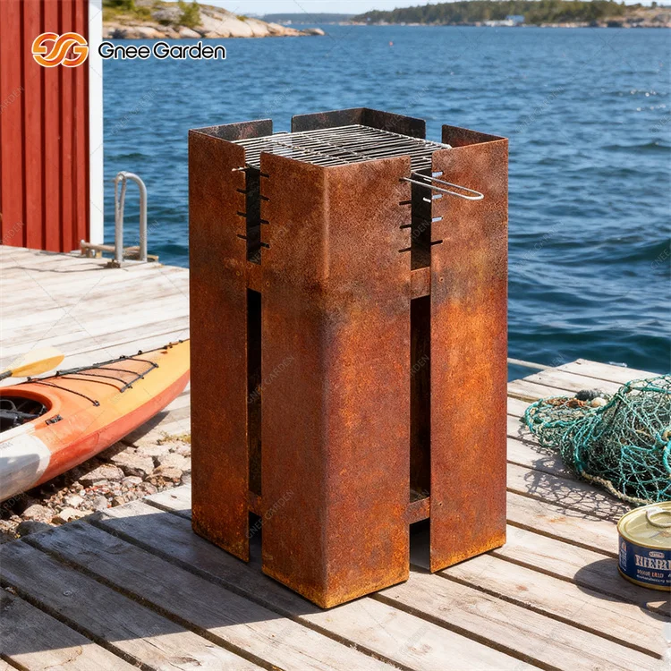 Outdoor Charcoal BBQ Grill Metal Grills Garden Kitchen Corten Steel Fire Pit Barbeque