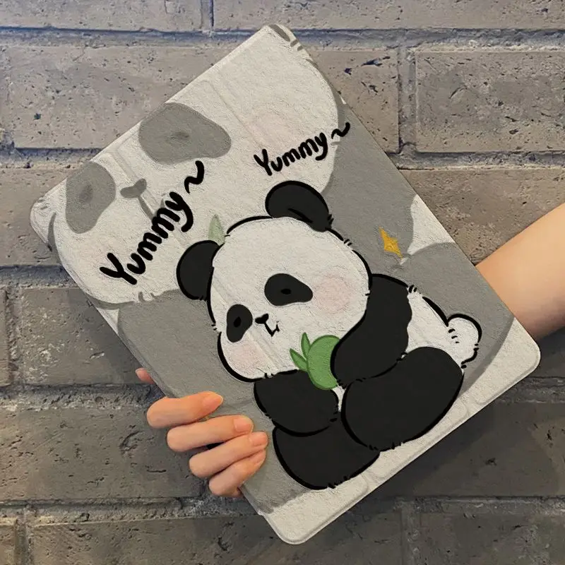 IPad Cases Fashion Ins Cute Panda Full Cover Three Fold Transparent Ipad 7th Generation Case Anti-fall Ipad Pro 12 9 Case