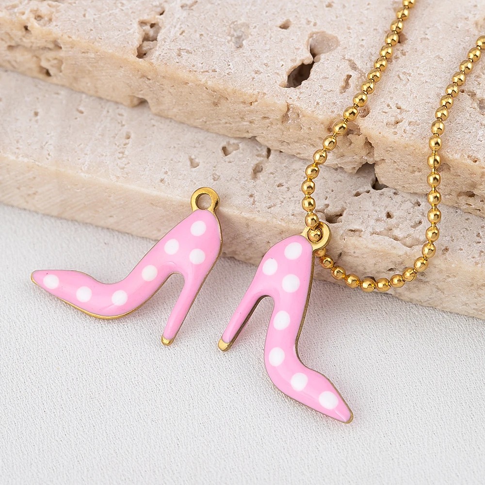 

10pcs Stainless Steel Enamel High-heeled Shoes Polka Dots Charms for DIY Women Bracelet Jewelry Necklce Pendants Earrings Making