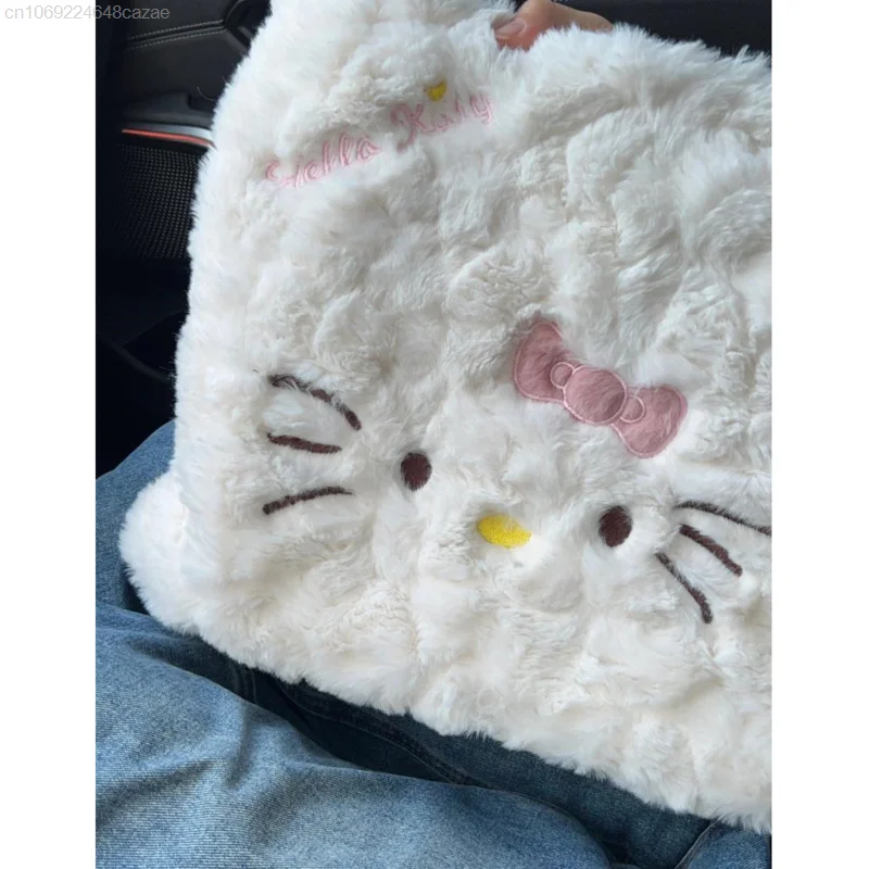 Sanrio Hello Kitty pluszowa duże torba z rączkami na co dzień miękka estetyczna biała torebka damska wszechstronna torba na ramię Y2k Girl Lolita