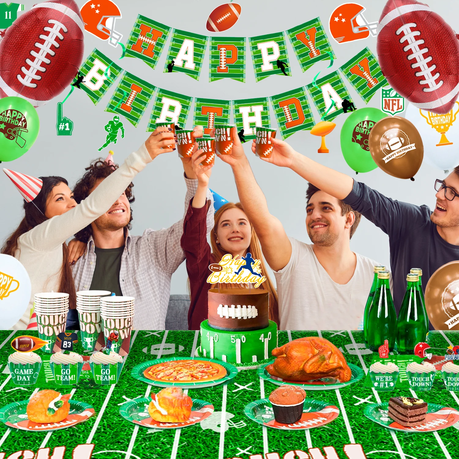 Football Birthday Party Supplies,102pcs Party Decorations&Tableware Set-Football Party Plates Napkins Tablecloth Balloons etc