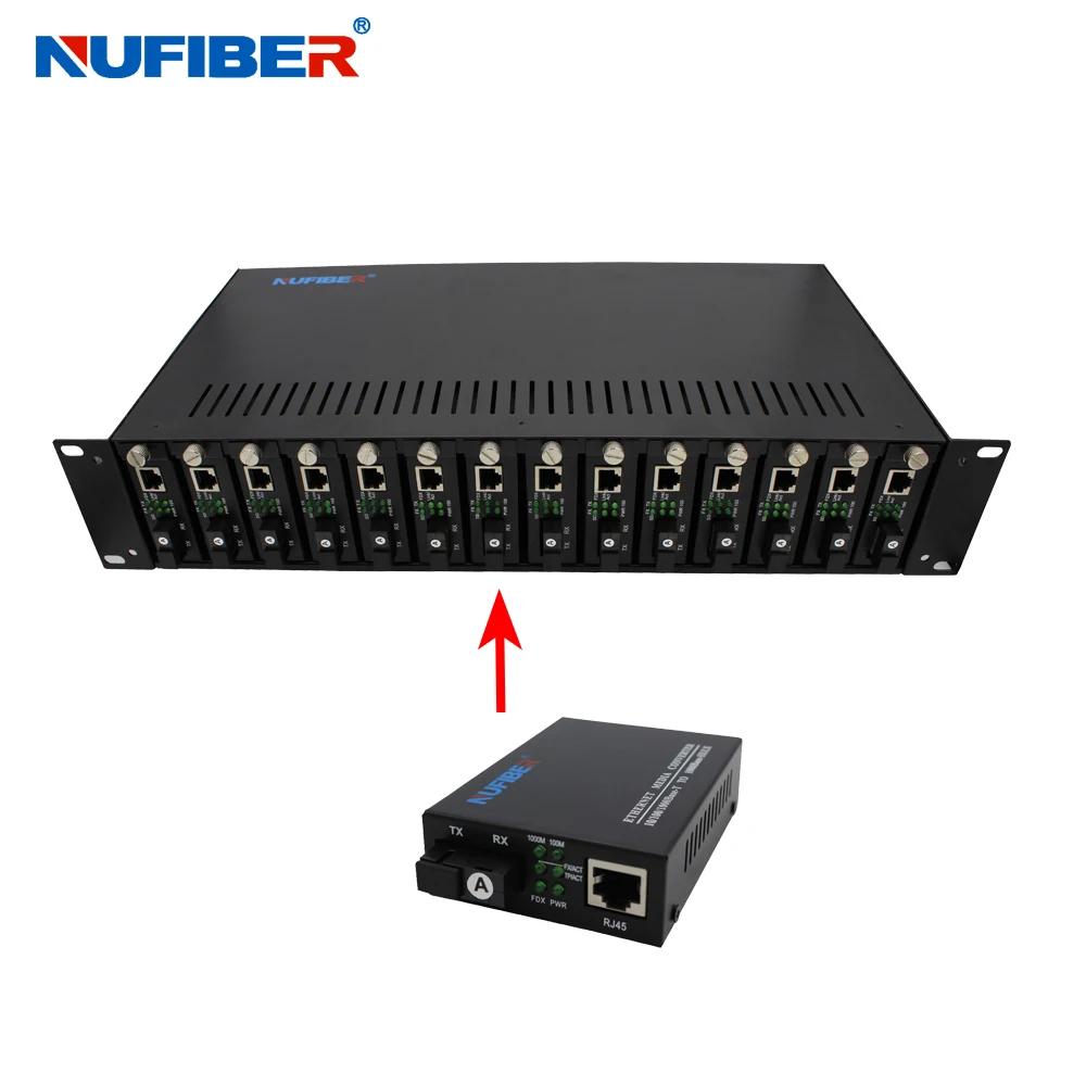 fiber optical media converter 19 inch rack 2U 14port double power DC rack mount Chassis