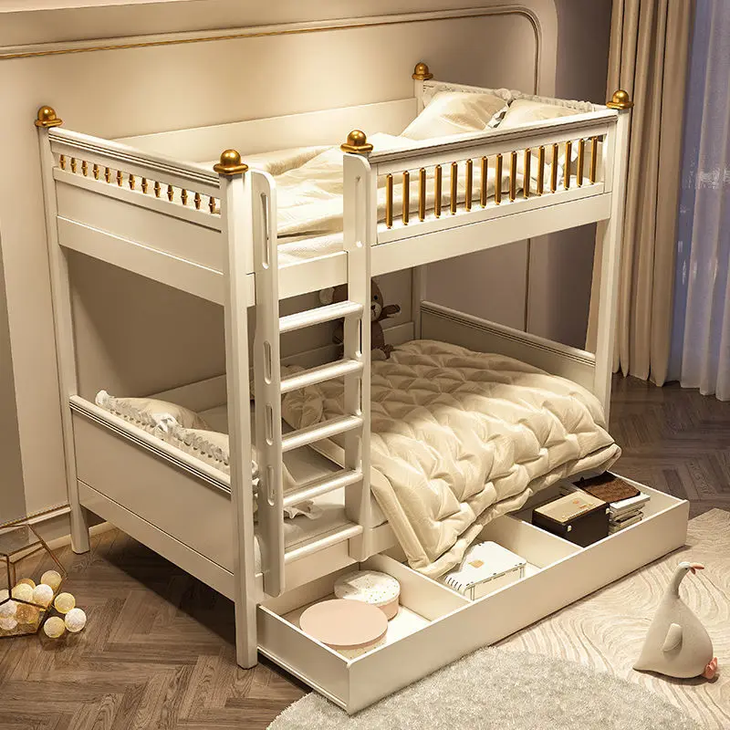 Light Luxury Wood Children's Bunk Bed for Boys American Style Twin Bed Double Layer Bed Modern Simple Designpromote sales