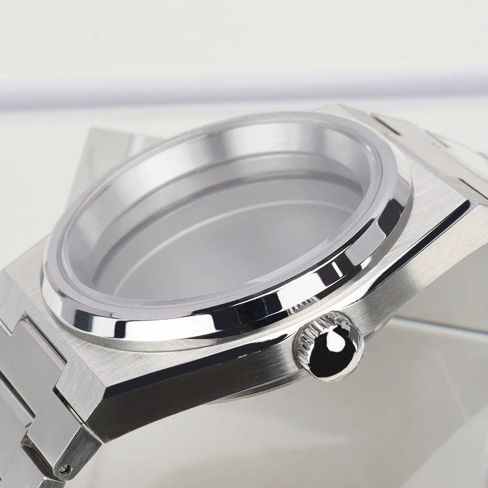 40mm Silberne NH35 Uhrengehäuse Armband Saphirglas Passend für Mod PRX Super Player NH34 NH35 NH36 NH38 NH70 4R36 Uhrwerksteile – Detail 5