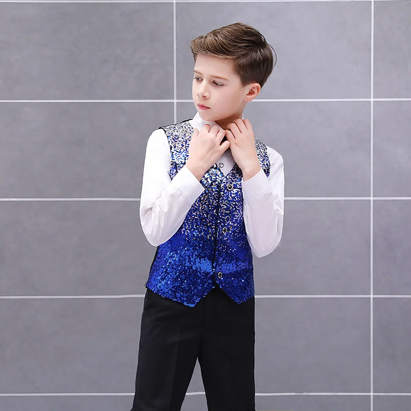 New Arrival Boy\'s Vest Changing Color  Fashion Shiny Sequin Suit Vest  For Wedding Party  For Boy