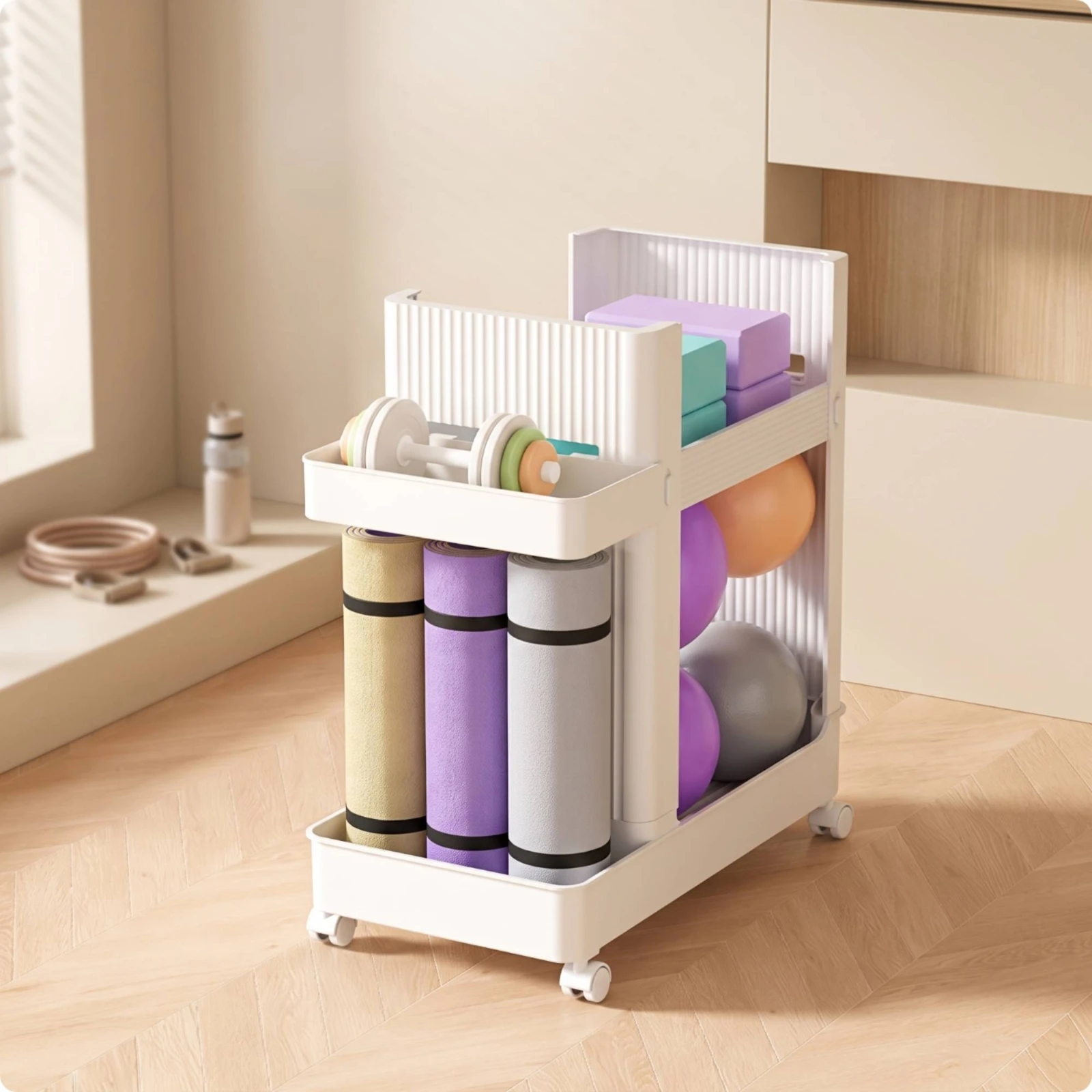 Sports Equipment Storage Organizer Space-Saving Sports Gear Organizer Cart with Caster Wheels Heavy-Duty for Fitness Enthusiasts