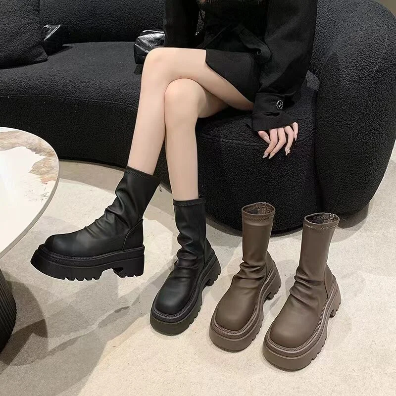 

New Style Luxury Women's Autumn Winter Slim Women Ankle Boots Female Platform Thick Bottom Short Booties Zapatos De Mujer