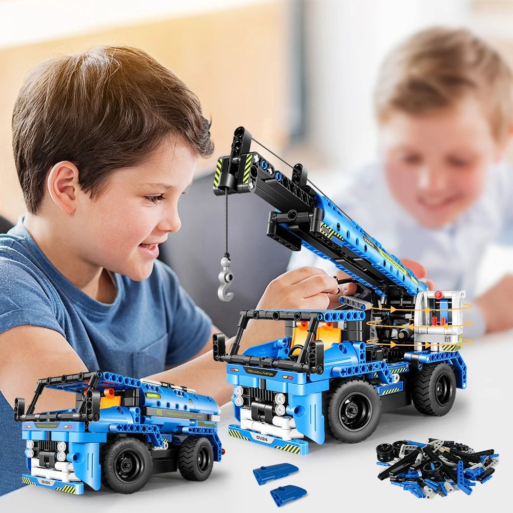 Vatos 2 in 1 RC Crane Truck Building Blocks 401pc Technic Remote Control Construction Car Toy Vehicle for Kids Boys Gift