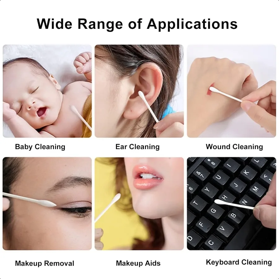Cotton Swab Individually Wrapped 200 Count Natural Cotton Buds Double Tipped Cotton Tips for Ear Beauty Care Cleaning White Dou