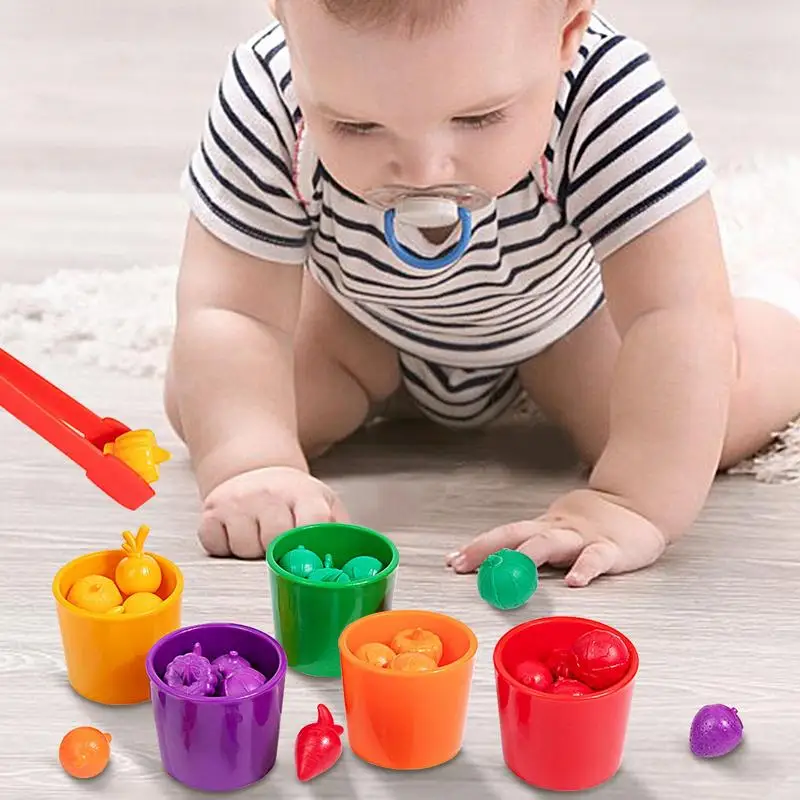 

Counting Fruits Vegetables Matching Sorting Cups Kids Educational Learning Color Classification Toys For Early Education