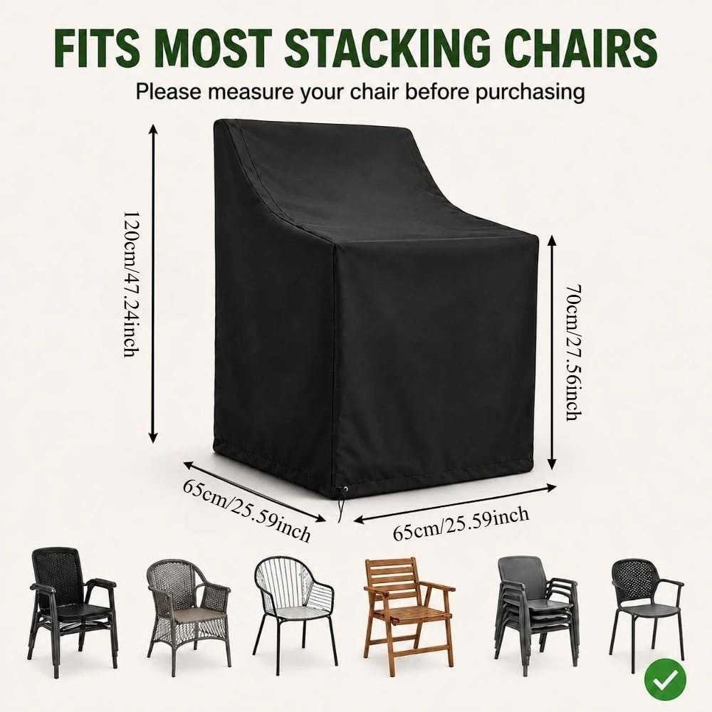 210D Oxford Stackable Garden Chair Cover Waterproof Durable Outdoor Patio Furniture Protective Cover for Backyard Stacking Chair