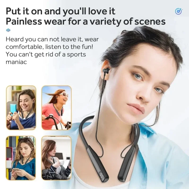 Auriculares inalámbricos montados en el cuello, cascos deportivos con batería larga, reducción de ruido, Bluetooth, modelo Dual, gancho para la oreja para correr