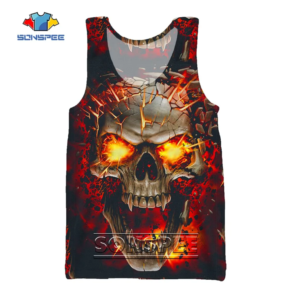 

SONSPEE 3D Print Skull Summer Beach Sea Men's Tank Tops Casual Fitness Bodybuilding Gym Muscle Men Sleeveless Vest Undershirt