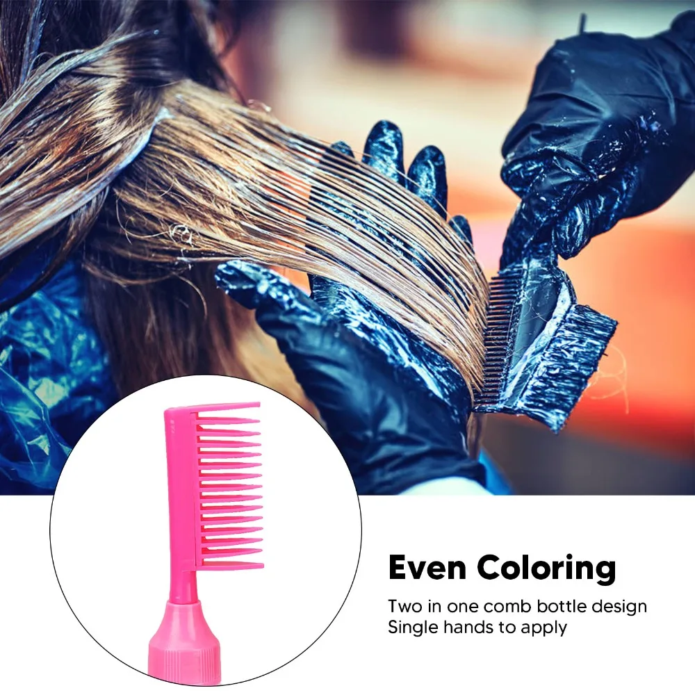 5pcs Professional Hair Dye Comb Bottles Graduated Scale Easy Fill Comb Applicator Bottle Durable Rose Red Root Comb Applicator