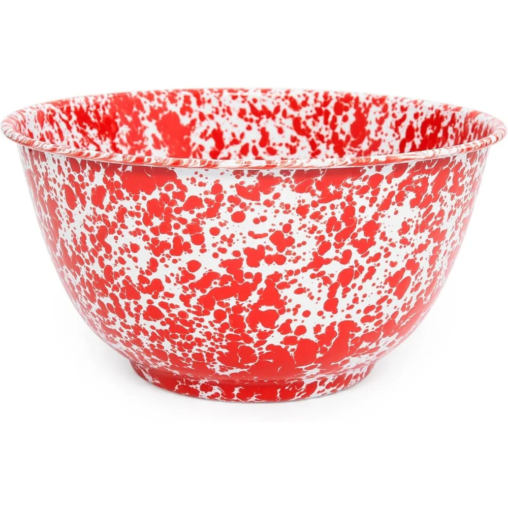 

Tool Enamelware Salad Bowl, 5 quart, Red/White Splatter