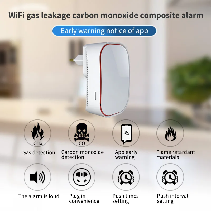 Wifi CH4 Natural Gas Leak Sensor Carbon Monoxide Detector CO Siren Alarm Home Kitchen Safety And Protection Tuya Smart Life
