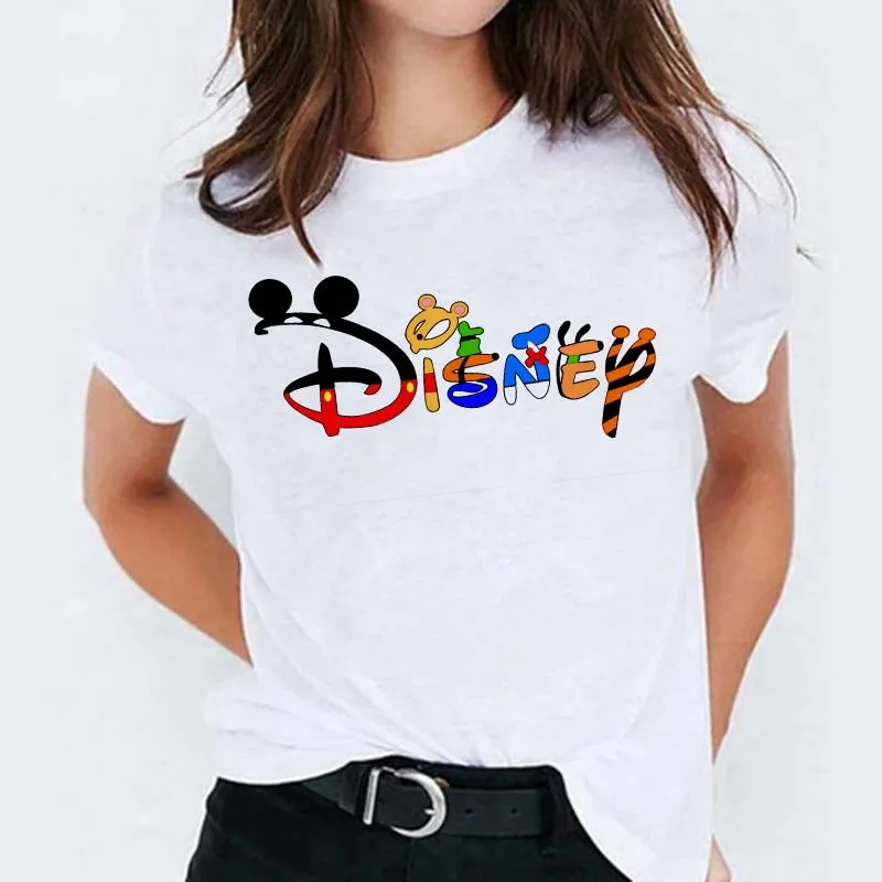 男性と女性のためのディズニー漫画プリントTシャツ,カジュアルな白いTシャツ,半袖y2kトップ,原宿スタイル