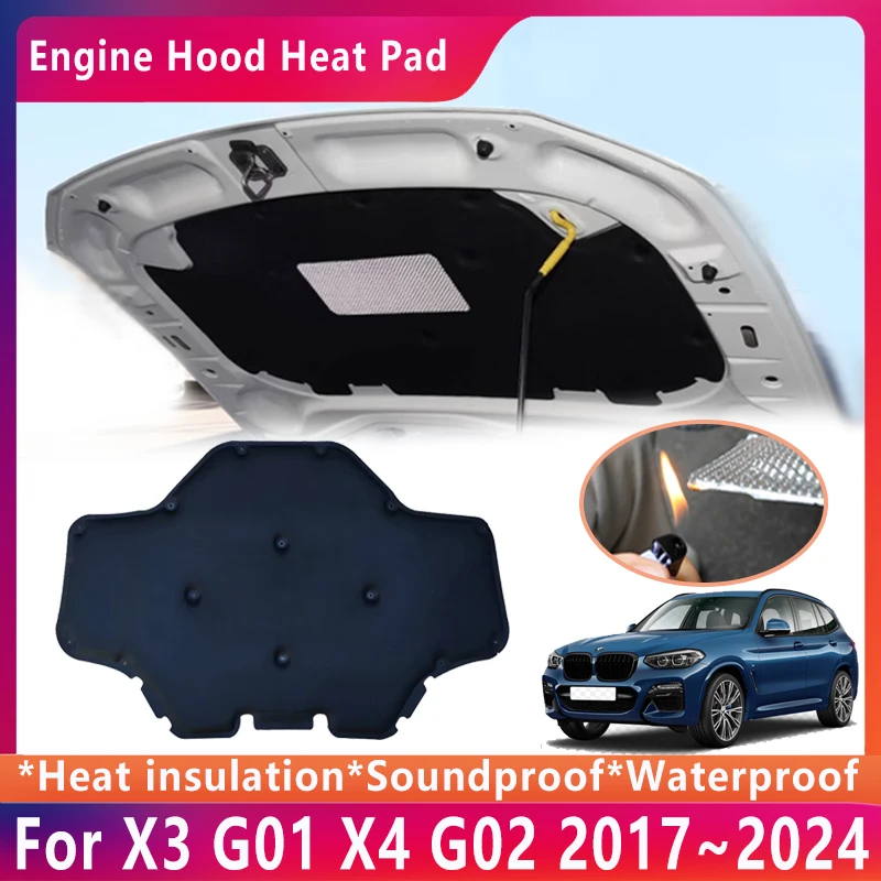 

Front Hood Engine Sound Pad For BMW X3 X4 G01 G02 2017~2024 Heat Insulation Mat Soundproof Cotton Car Accessories 2021 2020 2023